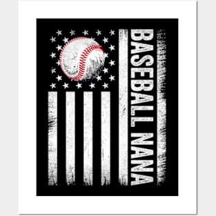 Baseball Nana Player American US Flag Patriotic 4th of July Posters and Art